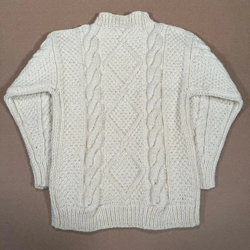 Vintage Cream Cable Knit Chunky Sweater Textured Knit Pullover Cozy Winter Small